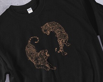 Tiger Sweatshirt | Chinese Aesthetic Tiger Crew Neck | Aesthetic Clothing | Tiger Sweater | Unisex Sweatshirt