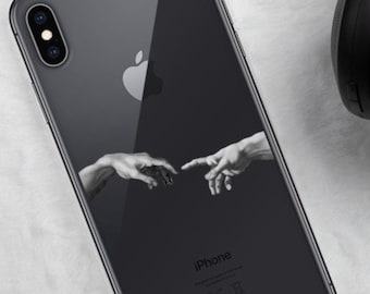 The Creation of Adam Michelangelo iPhone Case, Renaissance, The Hands of God and Adam Tumblr Art Phone Case, Black & White Aesthetic Gift
