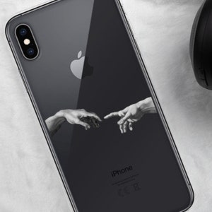 The Creation of Adam Michelangelo iPhone Case, Renaissance, The Hands of God and Adam Tumblr Art Phone Case, Black & White Aesthetic Gift