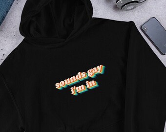 Sounds Gay Im In Hoodie | Retro Bisexual Shirt | LGBT Aesthetic Clothing | Retro Hoodie | Gay Pride | Unisex Hoodie