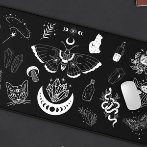 Dark Witchy Desk Mat | Occult Mystical Magic Desk Mat | Dark Academia Aesthetic Desk Accessory | Large Gaming Mouse Pad | Celestial Desk Mat