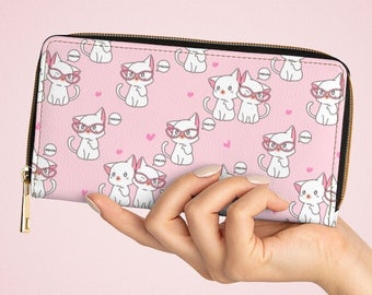 Kawaii Cats Zipper Wallet | Cute Pink Kitty Wallet | Japanese Anime Otaku Style Kitten Wallet