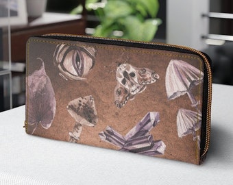 Goth Zipper Wallet, Witchy Wallet, Mushroom Wallet, Moth Wallet, Dark Academia Aesthetic, Occult Wallet for Women, Goth Gifts