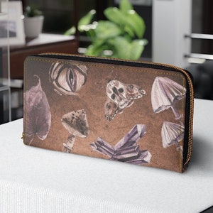 Goth Zipper Wallet, Witchy Wallet, Mushroom Wallet, Moth Wallet, Dark Academia Aesthetic, Occult Wallet for Women, Goth Gifts