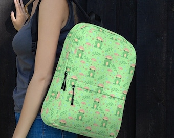 Kawaii Frog Backpack | Cottagecore Frog Mushroom Backpack | Japanese Aesthetic School Bag | Cute Green Kawaii Rucksack