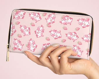 Strawberry Cow Zipper Wallet / Lindo pink Kawaii Anime japonés Otaku Style Wallet