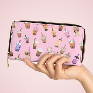 Carteira Boba Milk Tea com zíper, carteira de chá bolha, carteira Kawaii, acessório Kawaii, carteira fofa, carteira feminina, carteira para mulheres