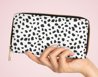 Cartera con cremallera de impresión dálmata / Billetera estética / Billetera Boho / Accesorio Boho Chic / Billetera de bolso de embrague de moda para mujeres