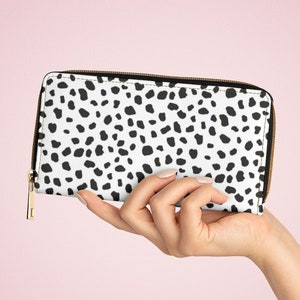 Cartera con cremallera de impresión dálmata / Billetera estética / Billetera Boho / Accesorio Boho Chic / Billetera de bolso de embrague de moda para mujeres