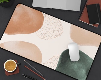 sous-vêtement abstrait bohème | Accessoire de bureau esthétique géométrique marron vert | Dessus de bureau bohème | Grand tapis de souris bohème | Décoration de bureau mignonne
