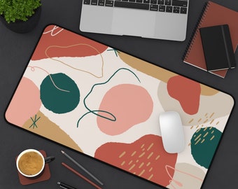 Abstract Boho Desk Mat | Soft Pastel Geometric Shapes Desk Accessory | Large Bohemian Aesthetic Mouse Pad | Boho Chic Desk Decor