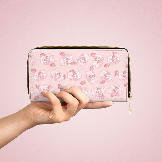 VEELAM Small Trifold Cute Kawaii Strawberry Wallet for Women Girls(Pink)