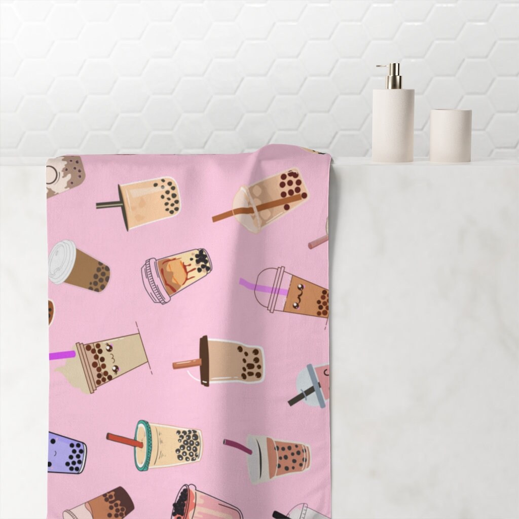 Boba Tea Beach Towel Cute Kawaii Bubble Tea Beach Towel Etsy