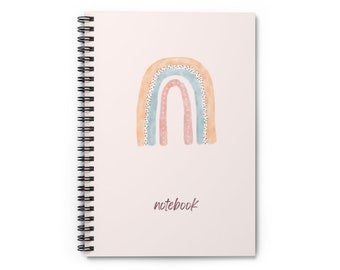 Boho Rainbow Notebook | Bohemian Neutral Themed Diary | Aesthetic Journal | Spiral Notebook | Ruled Line 118 Pages