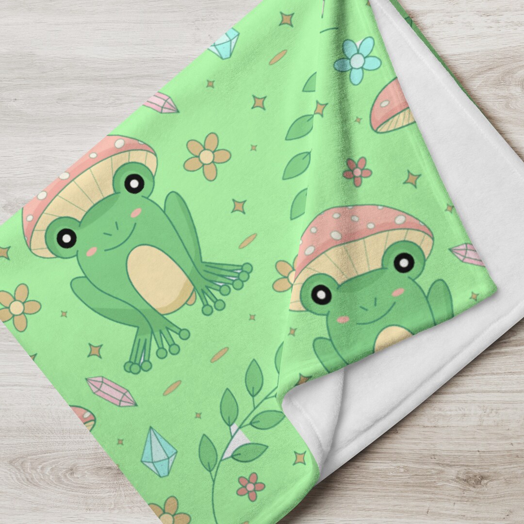 Cottagecore Kawaii Frog Blanket Soft Green Frog Mushroom Etsy