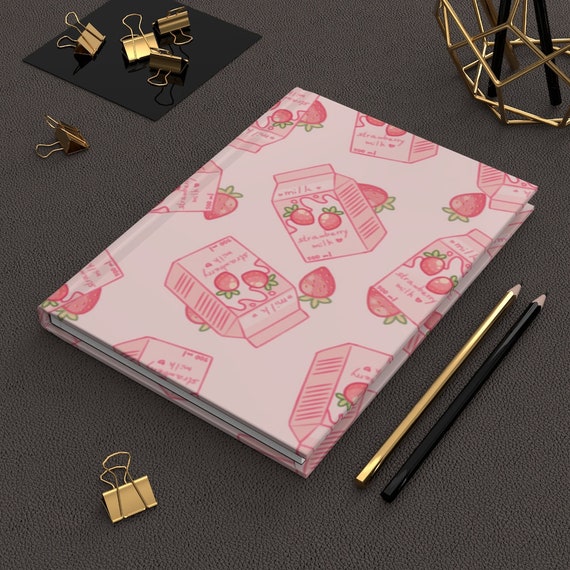 Kawaii Strawberry Milk Hardcover Journal Pink Japanese Aesthetic