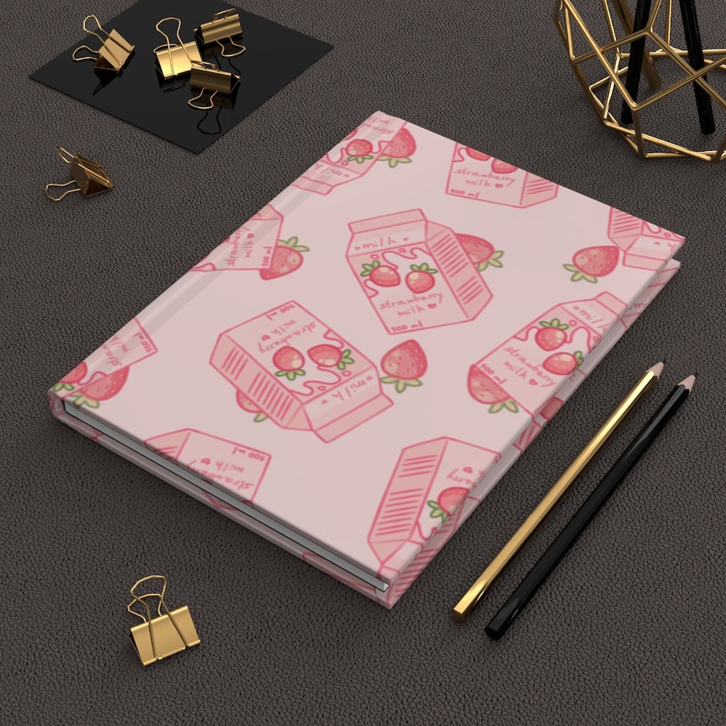 Kawaii Strawberry Milk Hardcover Journal | Pink Japanese