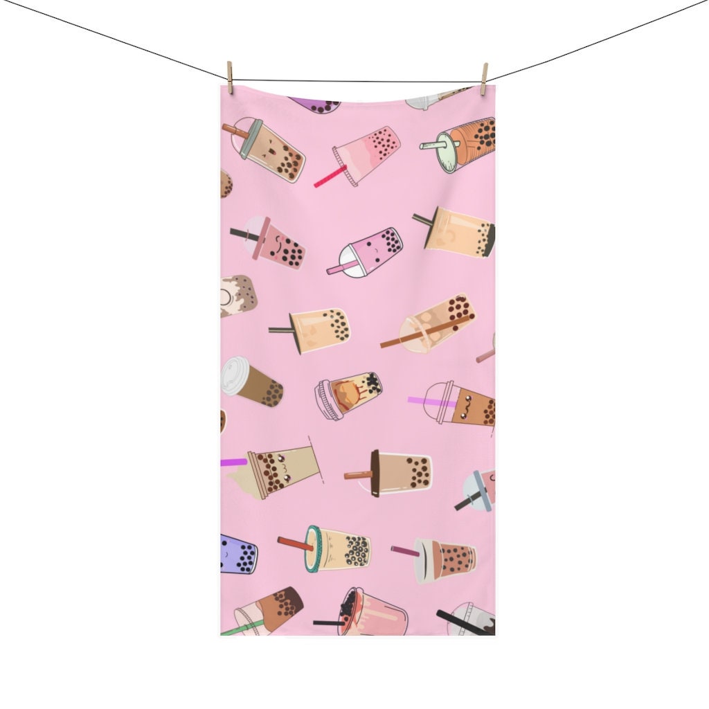 Boba Tea Beach Towel Cute Kawaii Bubble Tea Beach Towel Etsy