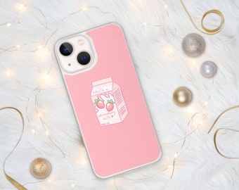 Pink Strawberry Milk iPhone Case | Kawaii iPhone Case | Aesthetic Cute Japanese Anime Otaku Style Phone Case | Minimalist iPhone Case