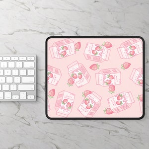 Erdbeermilch Gaming Mauspad | Süßes Kawaii Pastell MausPad | Pinkes Schreibtischdekor | Schreibtisch Mauspad