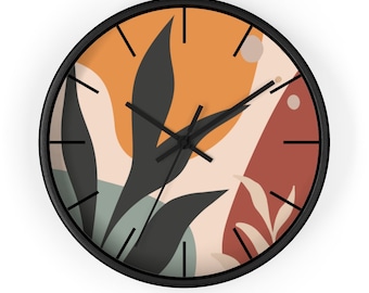 Boho Wall Clock, Boho Room Decor, Modern Living Room, Aesthetic Clock, Boho Illustration Wall Art, Modern Clocks, Neutral Wall Clocks