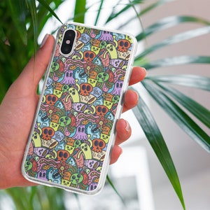 Cute Kawaii Monster Doodle Pattern iPhone Case | Japanese Aesthetic Kawaii Phone Case