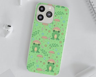 Cottagecore Kawaii Frog Flexi Telefoonhoesje | Leuke Kikker Paddestoel Telefoon Case voor iPhone 13 12 11 Samsung Galaxy