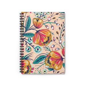 Colorful Floral Spiral Notebook | Cute Spring Flowers Journal | Aesthetic Summer Wildflowers Diary | 118 Ruled Line Pages