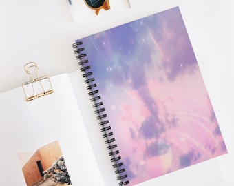 Aesthetic Notebook | Pink Purple Sky Spiral Notebook | Soft Pastel Aesthetic Notebook Journal Diary | 118 Ruled Lined Pages