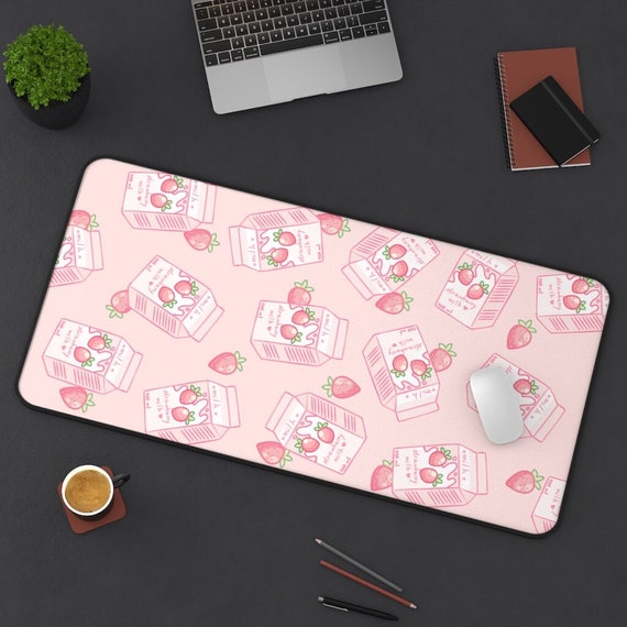 Strawberry Milk Desk Mat | Kawaii Desk Mat | Extra Large Japanese Gaming Mouse Pad | Kawaii Aesthetic Desk Decor | Extended Wide Desk Pad