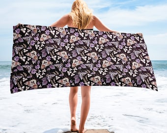 Dark Moth Beach Towel | Dark Academia Beach Towel | Cottage Core Bath Towel | Pool Towel
