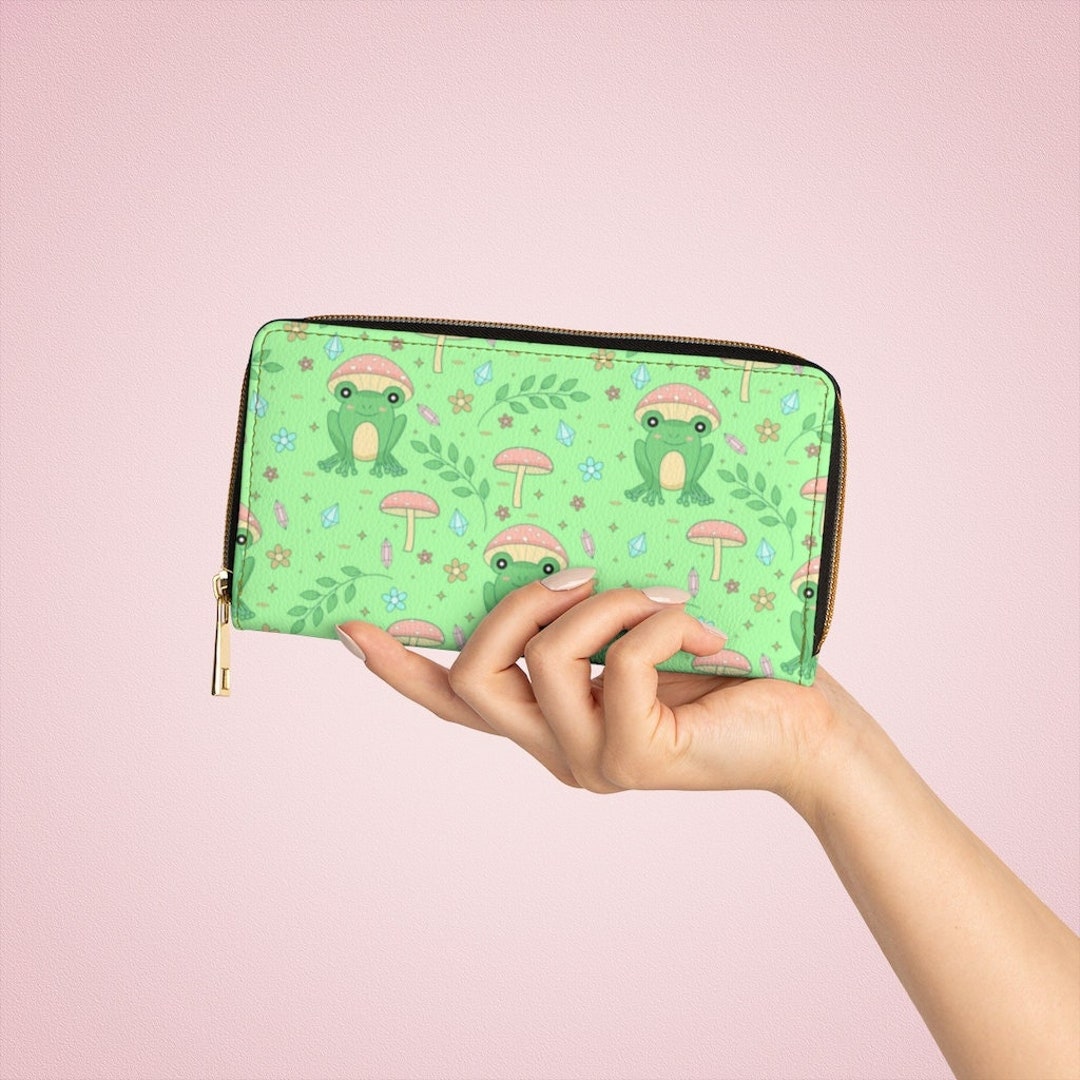 Cottagecore Frog Zipper Wallet | Cute Green Kawaii Frog Mushroom Wallet ...