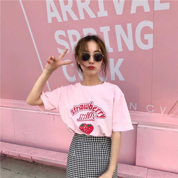 Kawaii Strawberry Milk T-shirt, Kawaii Shirt, Cute Milk