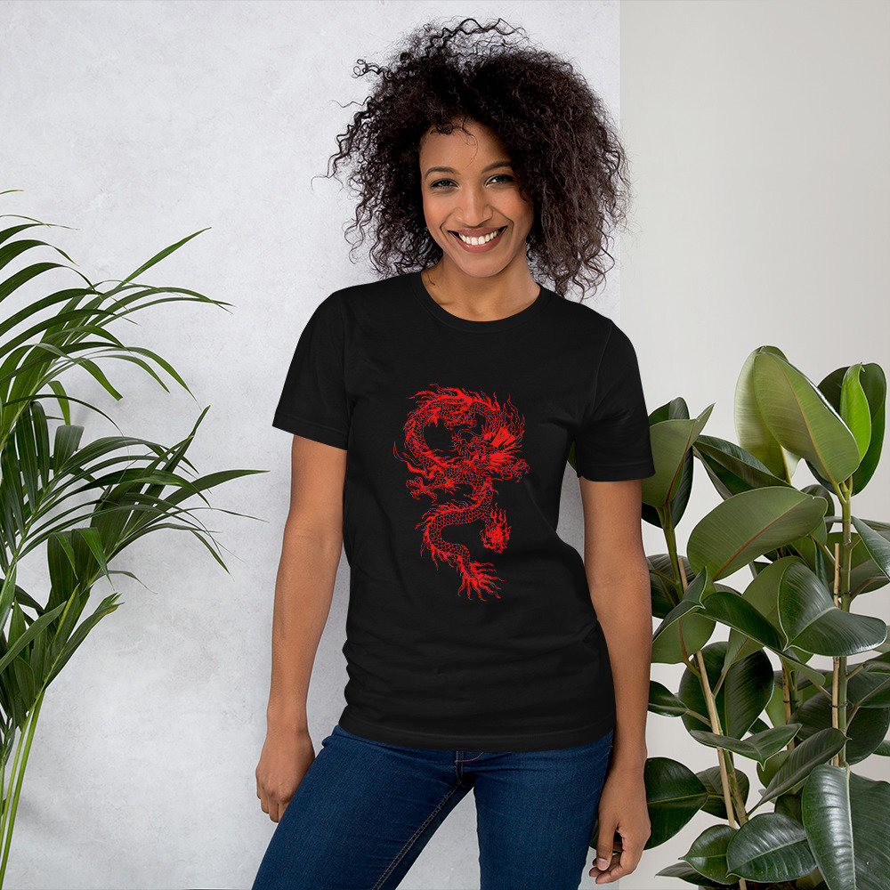 【超歓迎】 Shirt Dragon Japanese | Traditional | T-shirt Dragon Red その他