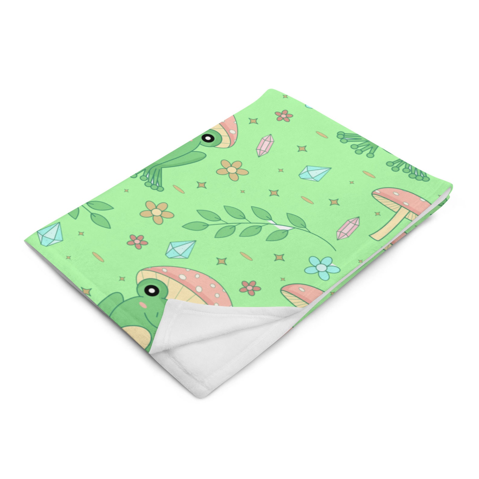 Cottagecore Kawaii Frog Blanket Soft Green Frog Mushroom Etsy