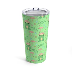 Cottagecore Frog Tumbler 20oz | Cute Green Kawaii Frog Mushroom Tumbler | Funny Frog Tumbler | Japanese Anime Frog Art Tumbler Mug