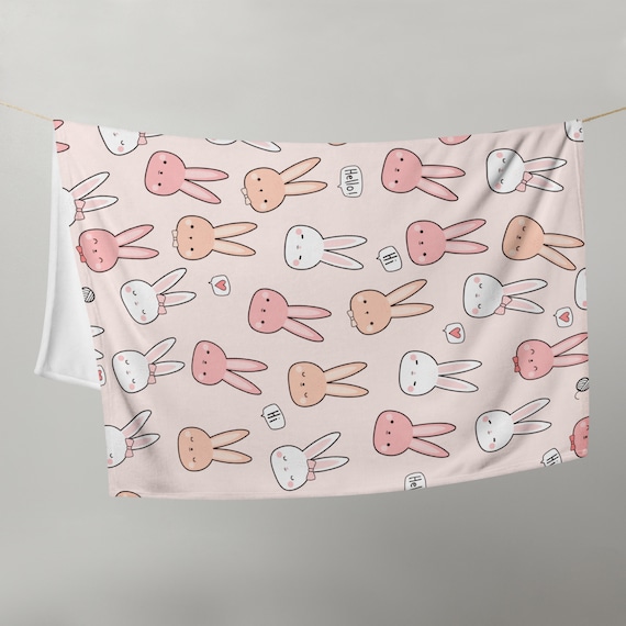 Kawaii Bunny Fleece Blanket | Cute Soft Pink Throw Blanket | Japanese Anime Aesthetic Decor