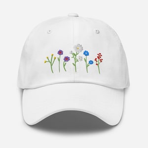 Wildflower Dad Hat, Embroidered Dad Hat, Wildflowers Hat, Botanical Hat, Baseball Cap, Cute Flower Hat Gift for Her Him