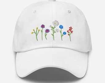 Wildflower Dad Hat, Embroidered Dad Hat, Wildflowers Hat, Botanical Hat, Baseball Cap, Cute Flower Hat Gift for Her Him