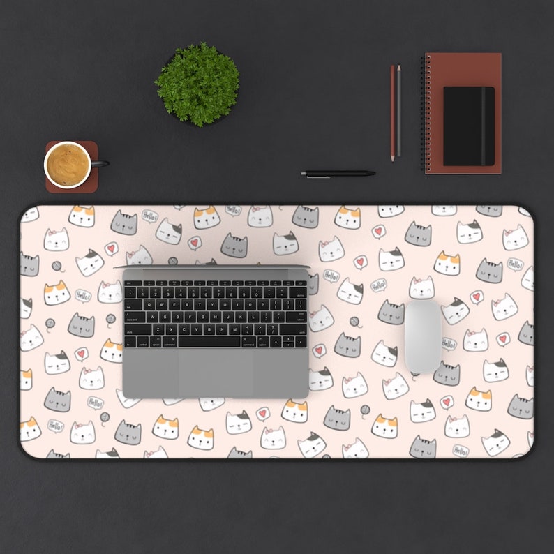 Kawaii Kitty Cat Desk Mat Cute Chibi Cats Kawaii Desk Mat Etsy