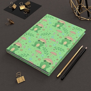 Cottagecore Kawaii Frog Hardcover Journal | Green Japanese Aesthetic Notebook | Harajuku Lined Journal | Cute Anime Journal Notebook