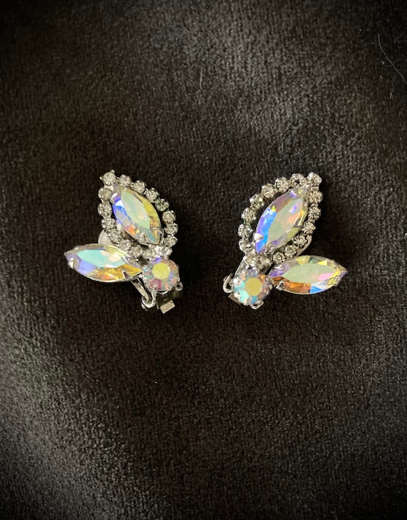 AB clip earrings signed Weiss - navette marquise … - image 1