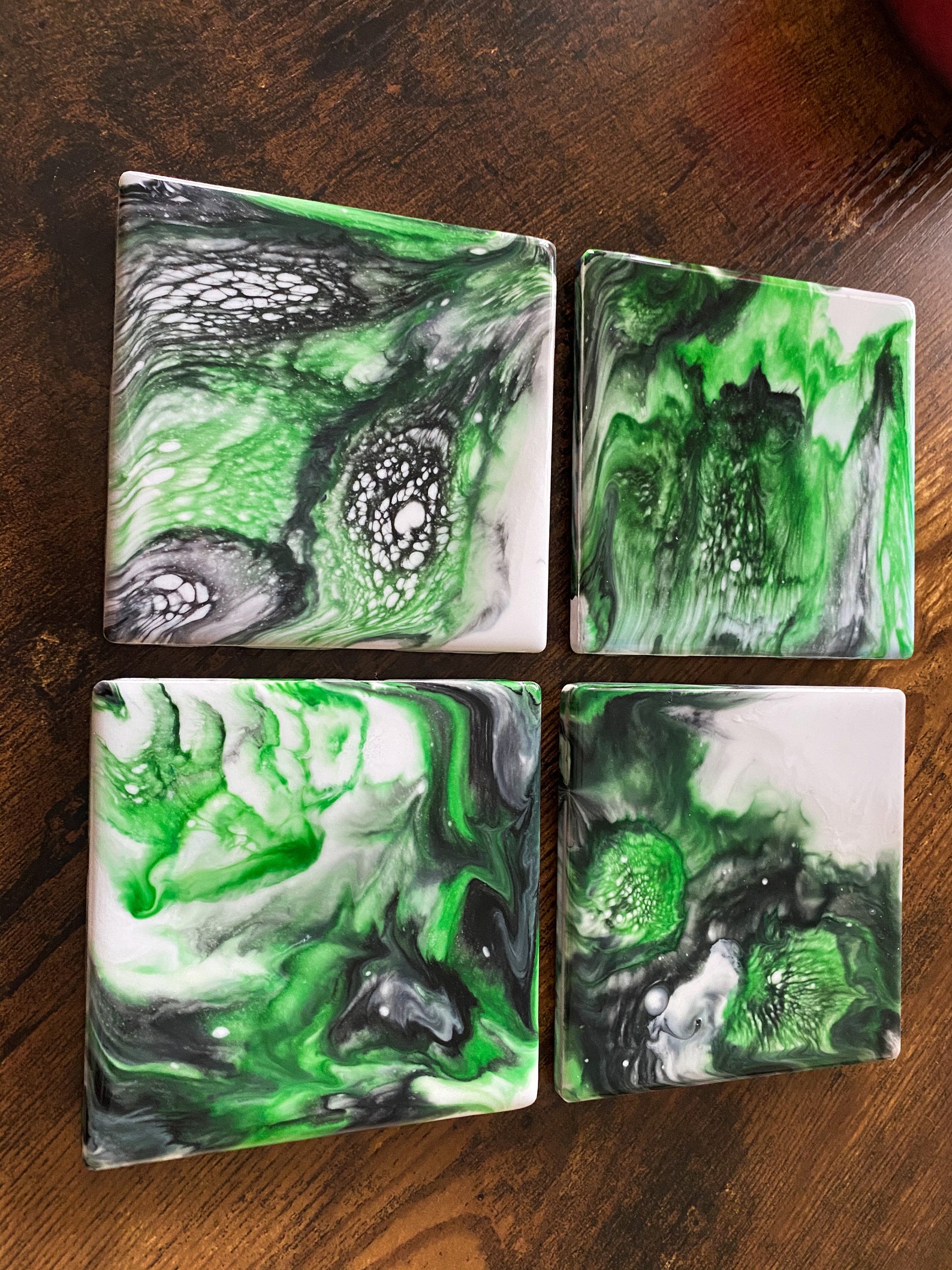Green and black coasters set of 4 Etsy