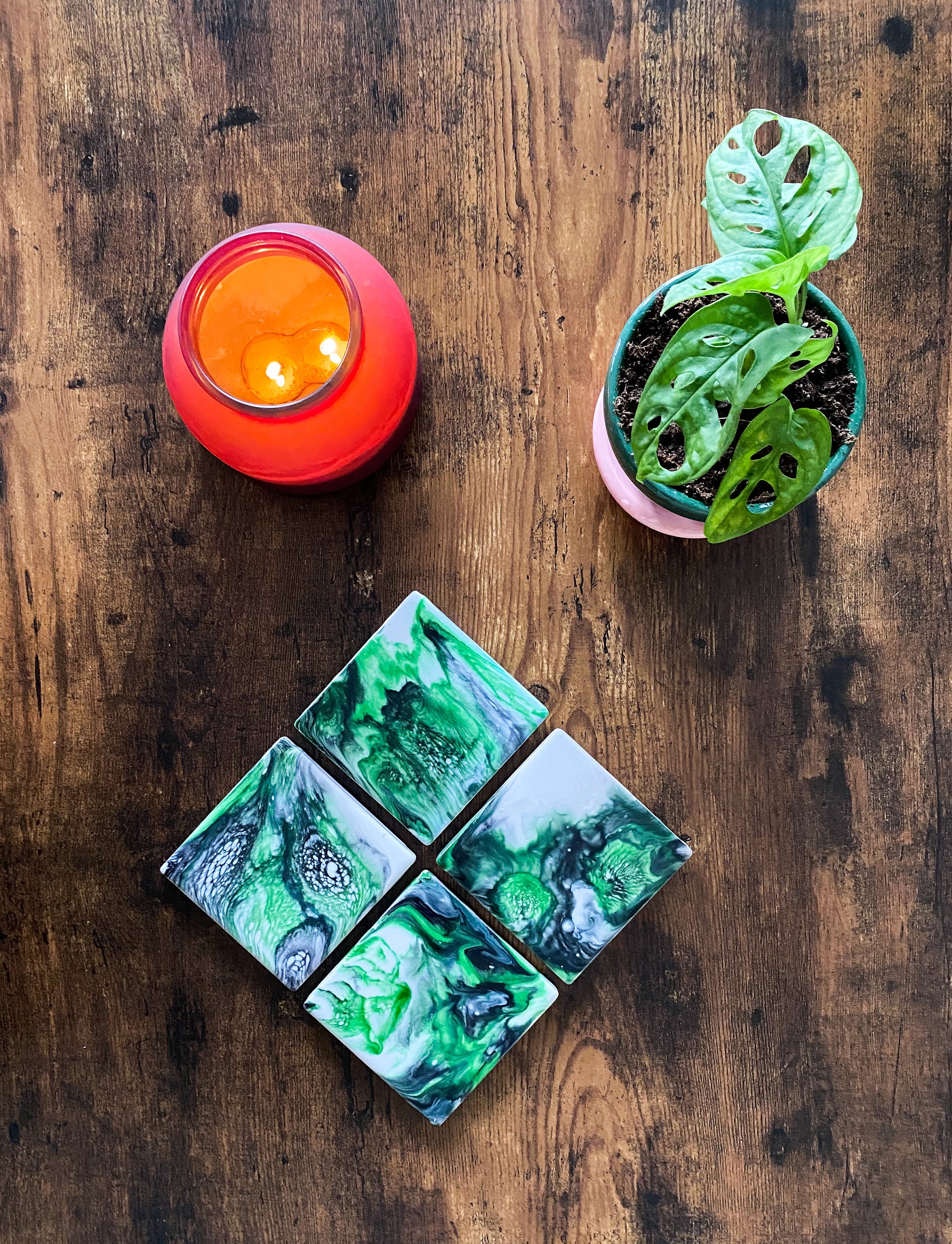 Green and black coasters set of 4 Etsy