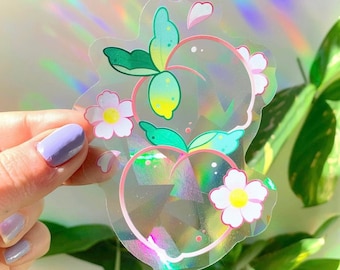 Rainbow Maker Window Cling Peach and Flower Blossoms Sticker by Michelle Coffee