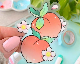 CLEAR Peaches and Flower Blossoms Japanese Irezumi Kawaii Tattoo STICKER by Michelle Coffee