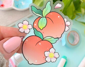 CLEAR Peaches and Flower Blossoms Japanese Irezumi Kawaii Tattoo STICKER by Michelle Coffee