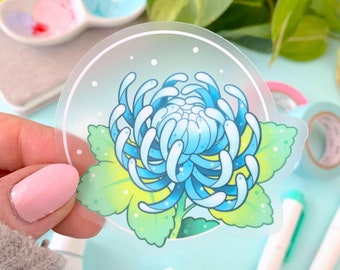 CLEAR Blue Chrysanthemum Kiku Japanese Pastel Flower STICKER by Michelle Coffee