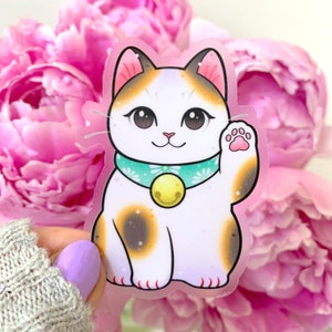 CLEAR STICKER Lucky Cat Maneki Neko by Michelle Coffee
