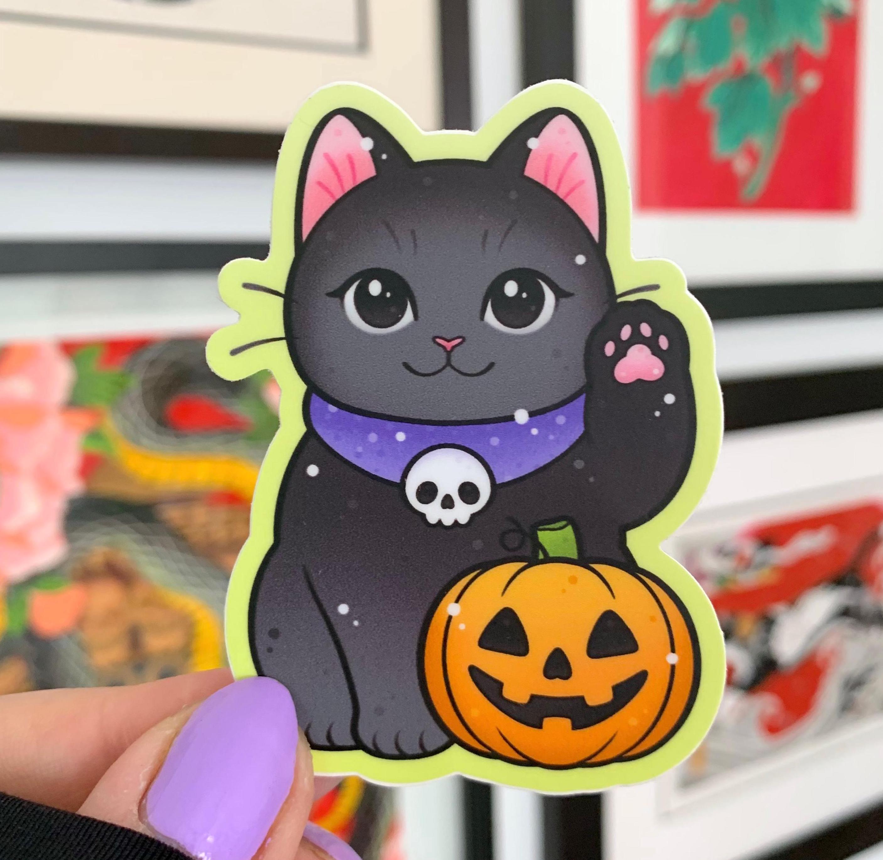 MATTE Spooky Cute Black Cat Horror Halloween Cat STICKER by Michelle ...